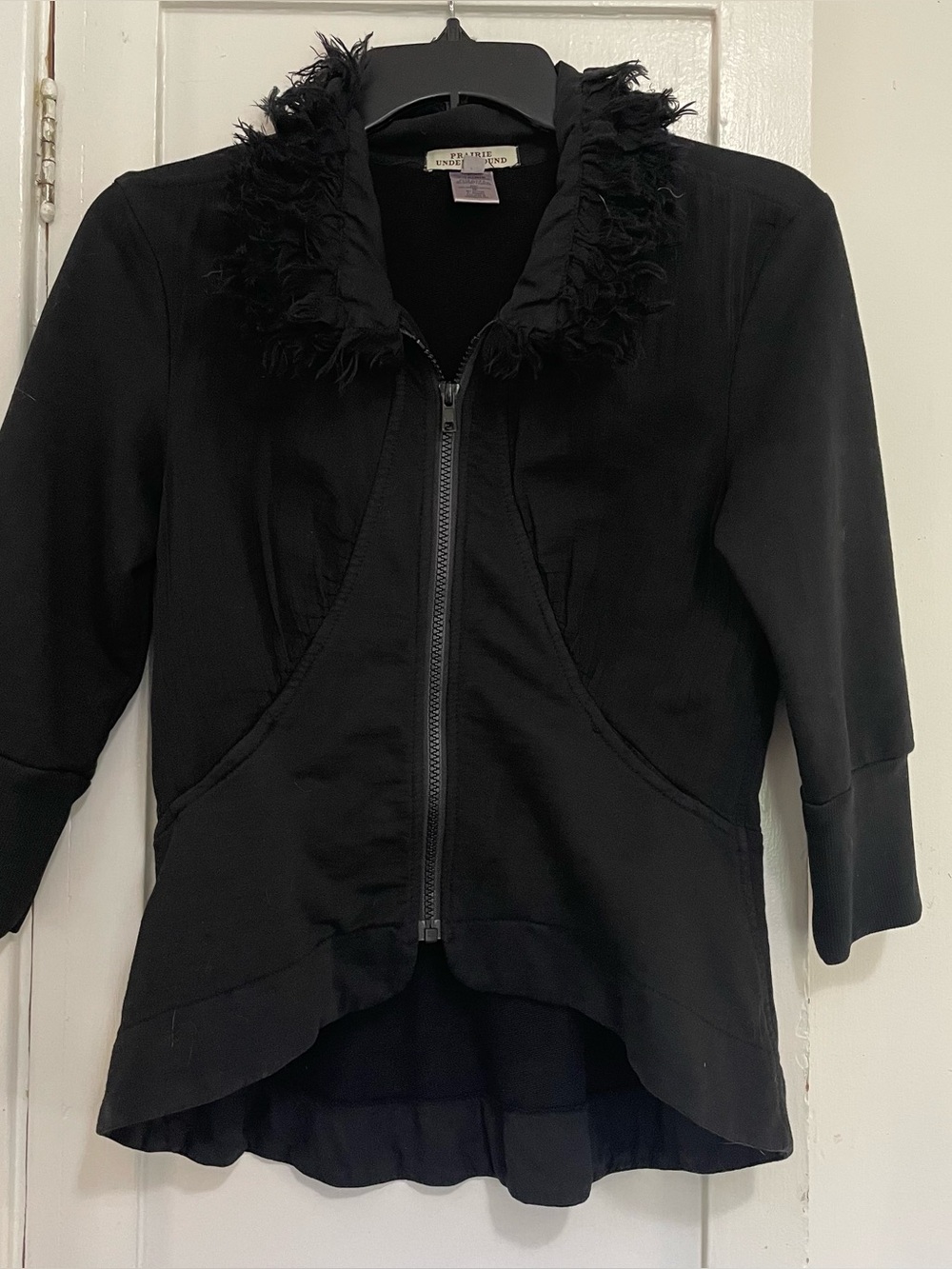 Prairie Underground Black Frayed-Collar Zip Jacket small